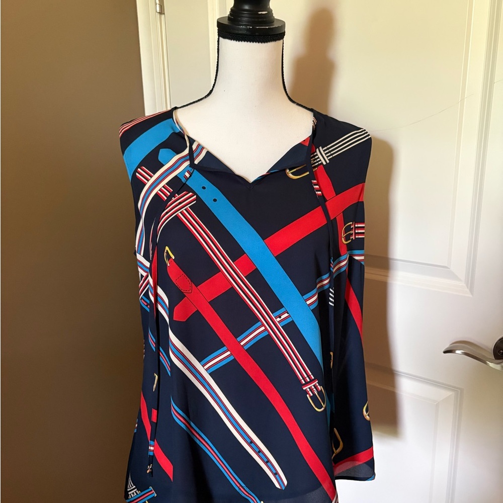 CAbi “Holdup Top” Navy and Red Striped Women's Blouse